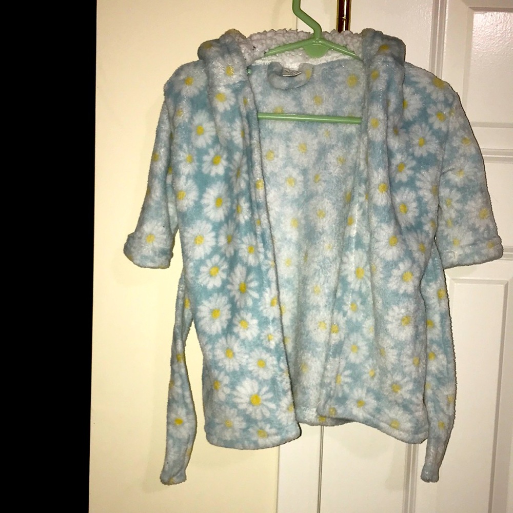 Modern Baby Comfy Hooded Bathrobe. Light Blue color with Beautiful Daisy design